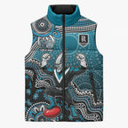 Personalized Port Adelaide Power Mascot Sleeveless Puffer Jacket Aboriginal Dot Art Style Vibrant Indigenous Pattern Design