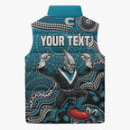 Personalized Port Adelaide Power Mascot Sleeveless Puffer Jacket Aboriginal Dot Art Style Vibrant Indigenous Pattern Design