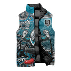 Personalized Port Adelaide Power Mascot Sleeveless Puffer Jacket Aboriginal Dot Art Style Vibrant Indigenous Pattern Design