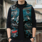 Personalized Port Adelaide Power Mascot Sleeveless Puffer Jacket Aboriginal Dot Art Style Vibrant Indigenous Pattern Design