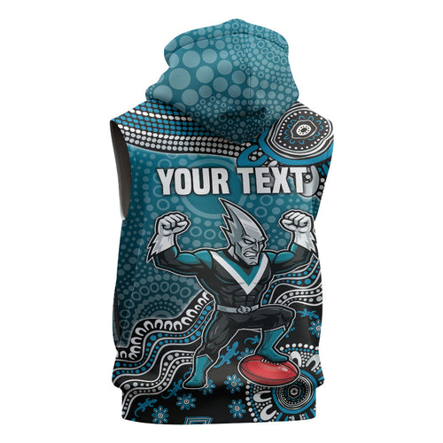 Personalized Port Adelaide Power Mascot Sleeveless Zip Hoodie Aboriginal Dot Art Style Vibrant Indigenous Pattern Design
