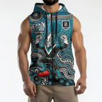 Personalized Port Adelaide Power Mascot Sleeveless Zip Hoodie Aboriginal Dot Art Style Vibrant Indigenous Pattern Design
