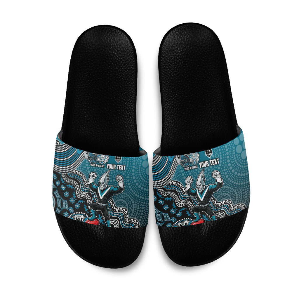 Personalized Port Adelaide Power Mascot Slide Sandals Aboriginal Dot Art Style Vibrant Indigenous Pattern Design