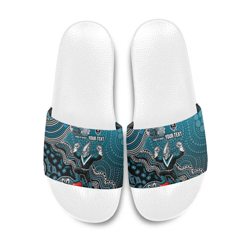 Personalized Port Adelaide Power Mascot Slide Sandals Aboriginal Dot Art Style Vibrant Indigenous Pattern Design