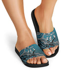 Personalized Port Adelaide Power Mascot Slide Sandals Aboriginal Dot Art Style Vibrant Indigenous Pattern Design
