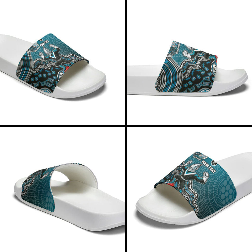 Personalized Port Adelaide Power Mascot Slide Sandals Aboriginal Dot Art Style Vibrant Indigenous Pattern Design