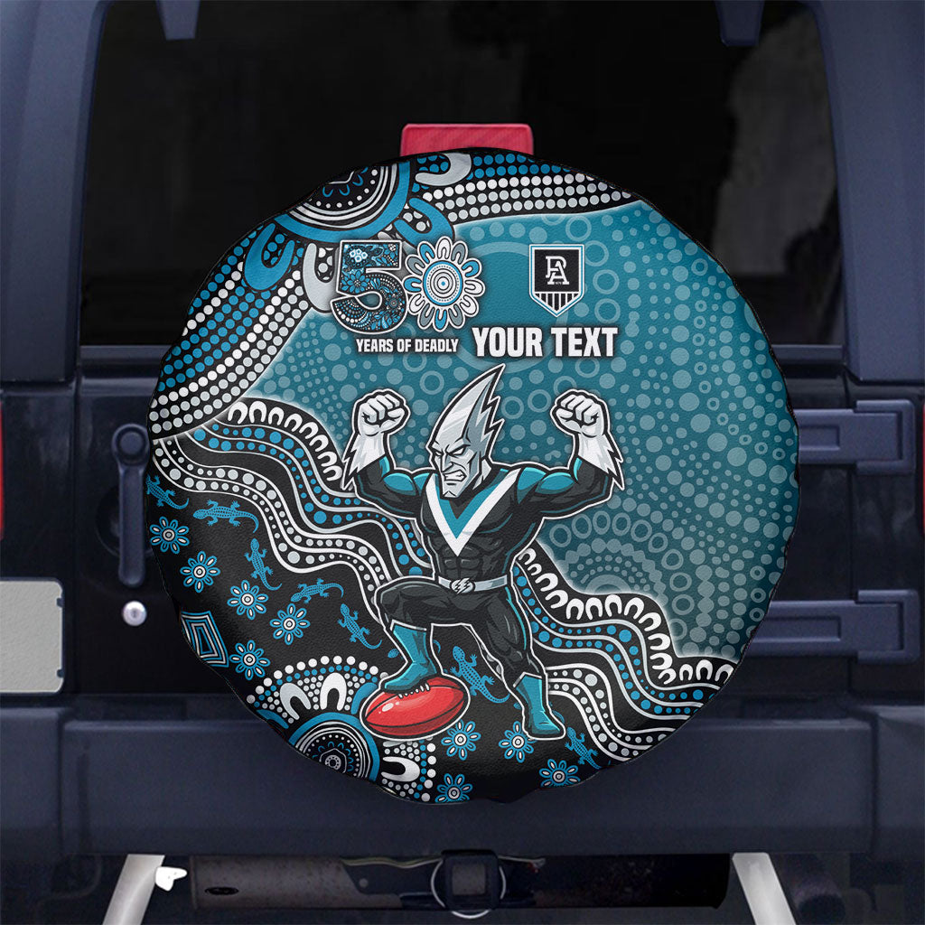 Personalized Port Adelaide Power Mascot Spare Tire Cover Aboriginal Dot Art Style Vibrant Indigenous Pattern Design