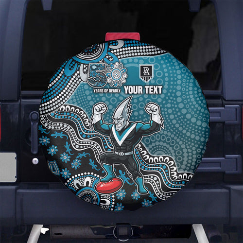 Personalized Port Adelaide Power Mascot Spare Tire Cover Aboriginal Dot Art Style Vibrant Indigenous Pattern Design