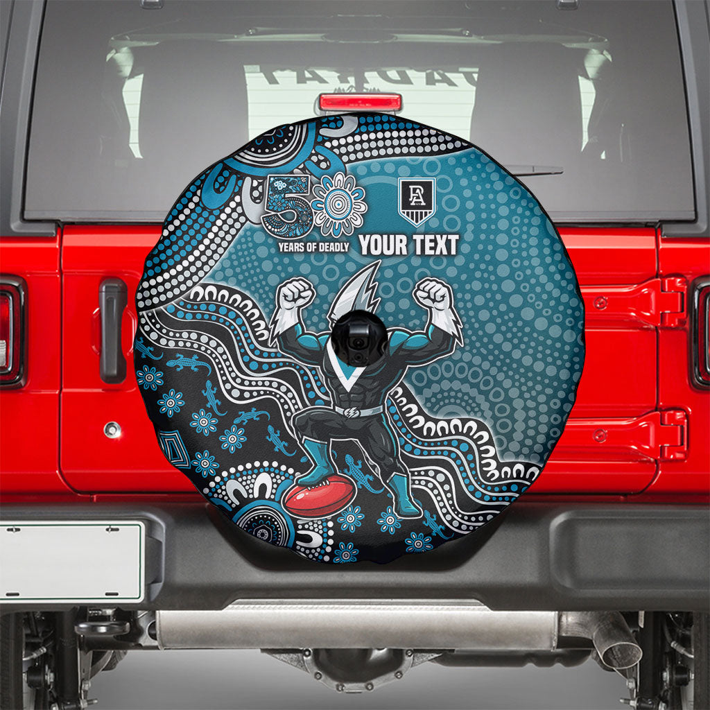 Personalized Port Adelaide Power Mascot Spare Tire Cover Aboriginal Dot Art Style Vibrant Indigenous Pattern Design
