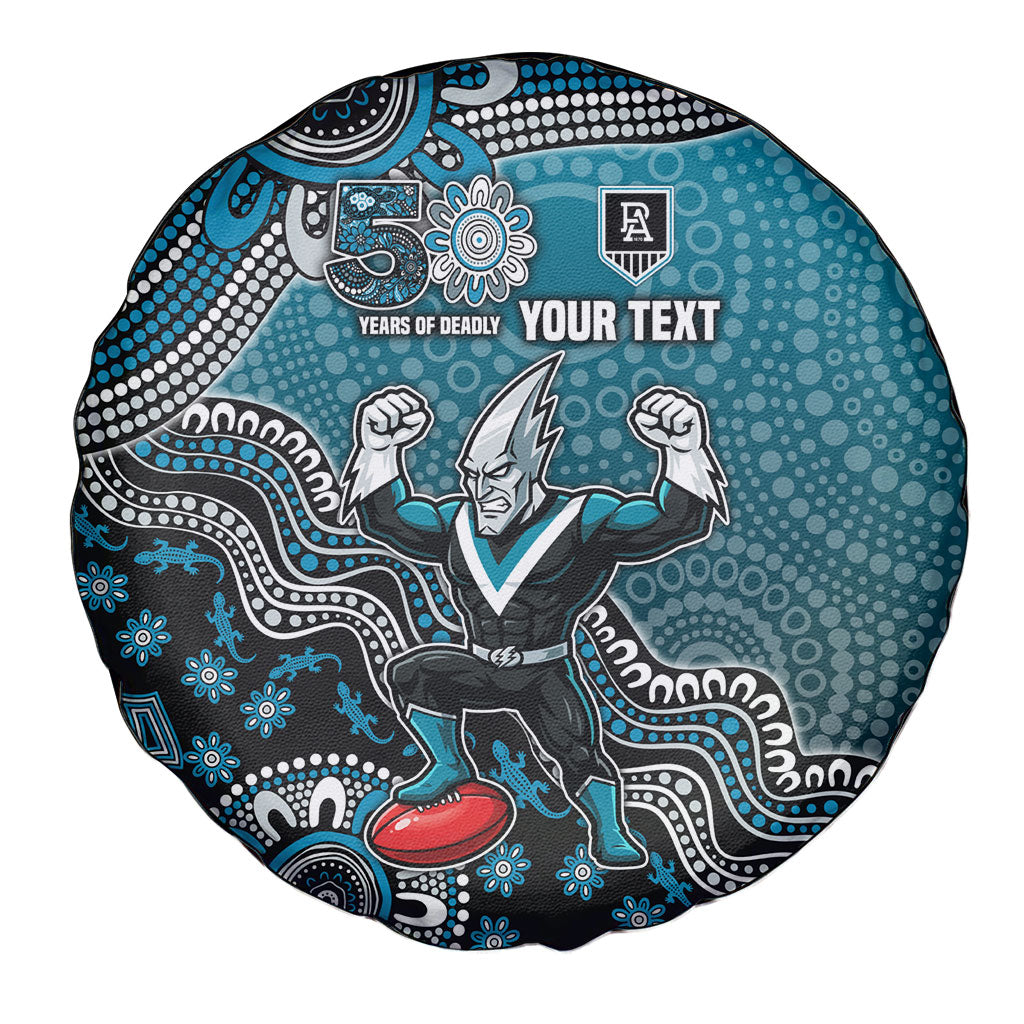Personalized Port Adelaide Power Mascot Spare Tire Cover Aboriginal Dot Art Style Vibrant Indigenous Pattern Design