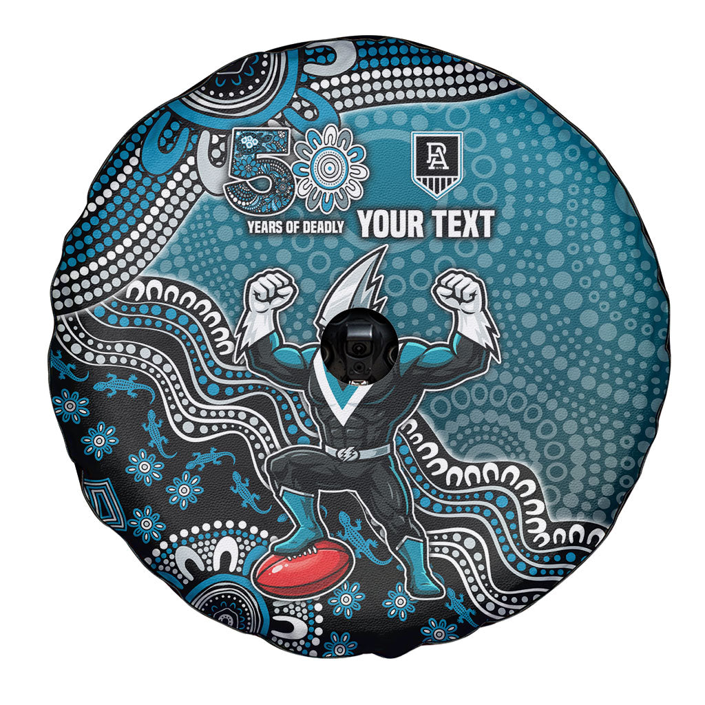 Personalized Port Adelaide Power Mascot Spare Tire Cover Aboriginal Dot Art Style Vibrant Indigenous Pattern Design