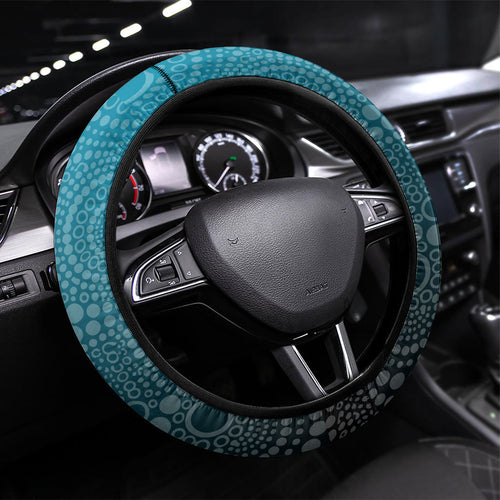 Port Adelaide Power Mascot Steering Wheel Cover Aboriginal Dot Art Style Vibrant Indigenous Pattern Design