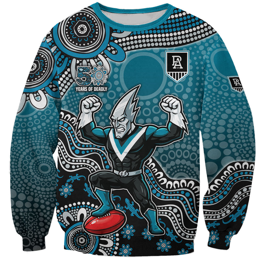 Personalized Port Adelaide Power Mascot Sweatshirt Aboriginal Dot Art Style Vibrant Indigenous Pattern Design