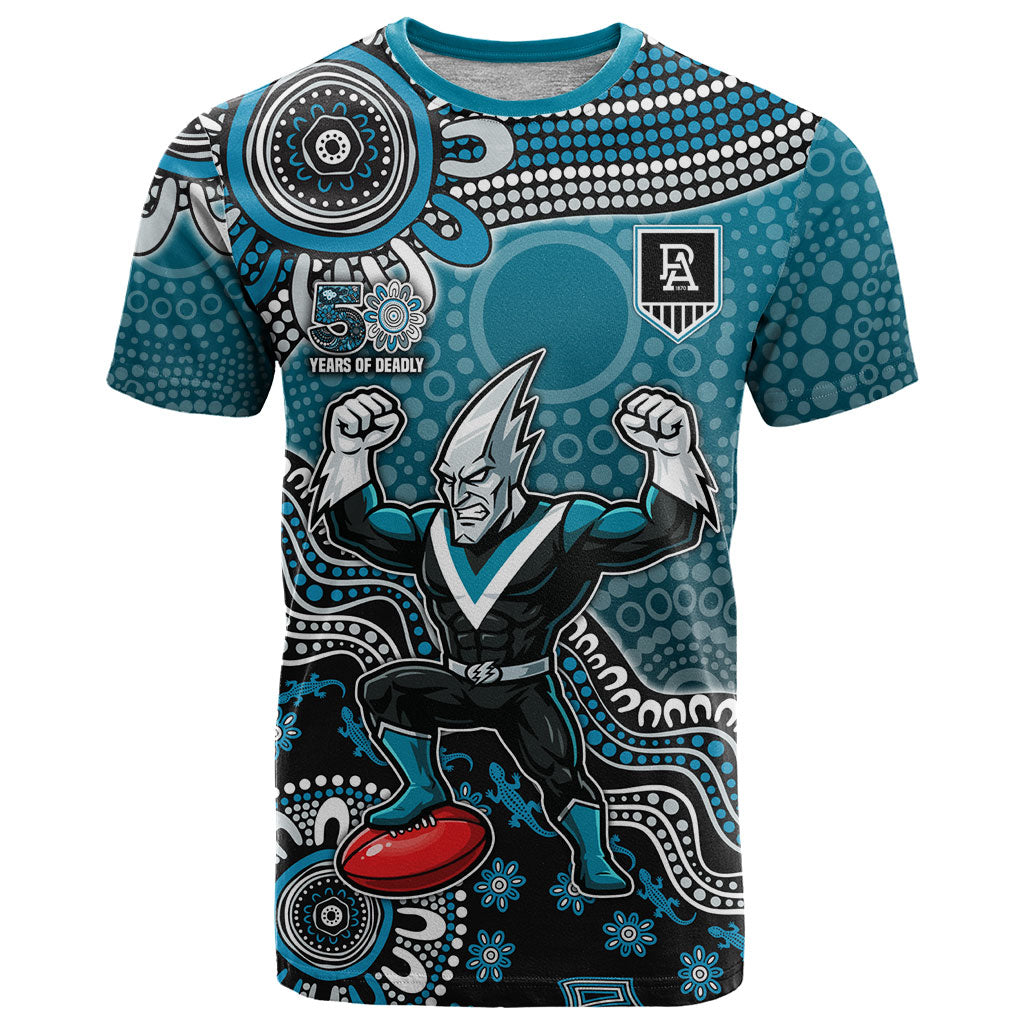 Personalized Port Adelaide Power Mascot T Shirt Aboriginal Dot Art Style Vibrant Indigenous Pattern Design