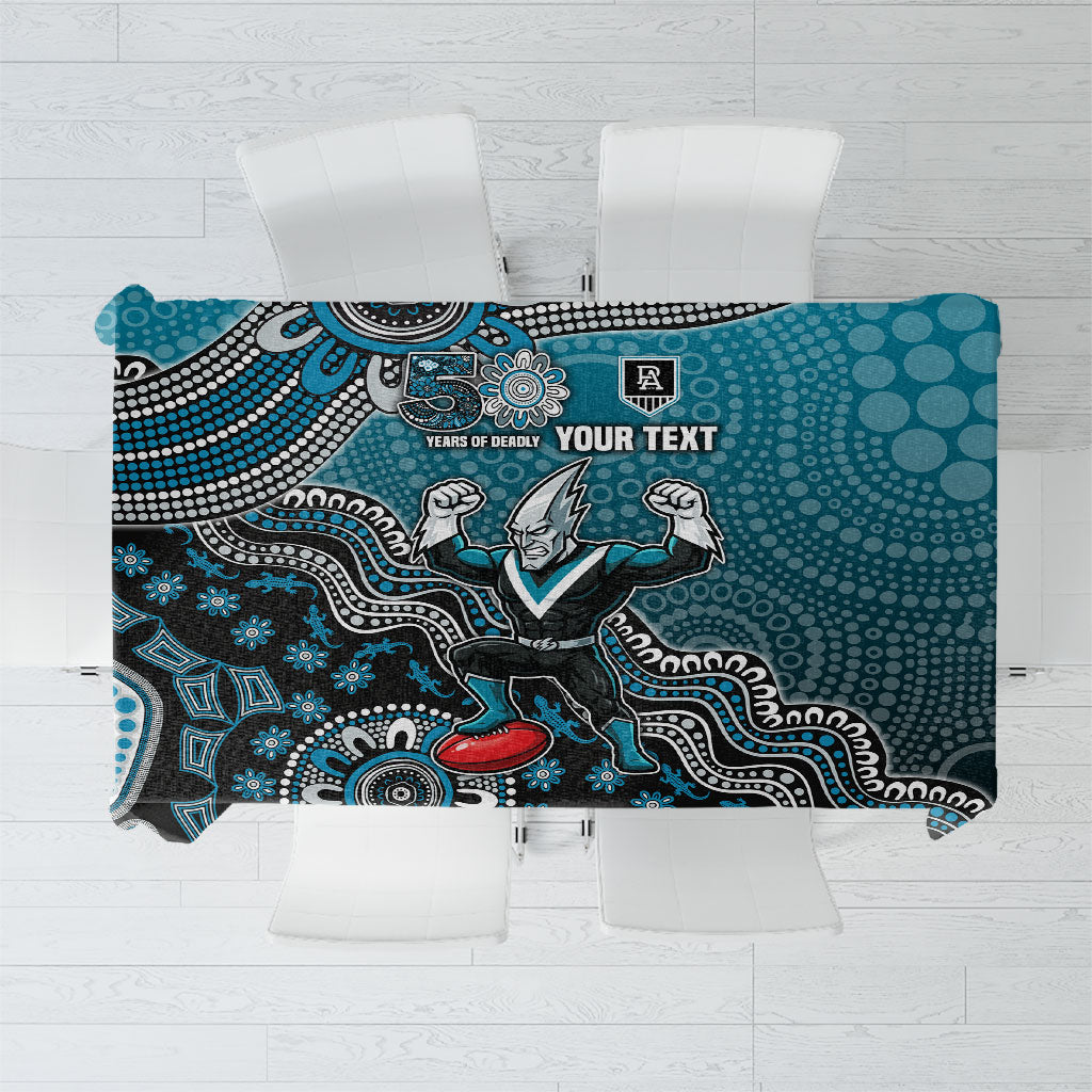 Personalized Port Adelaide Power Mascot Tablecloth Aboriginal Dot Art Style Vibrant Indigenous Pattern Design