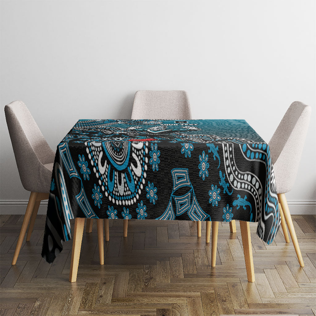 Personalized Port Adelaide Power Mascot Tablecloth Aboriginal Dot Art Style Vibrant Indigenous Pattern Design