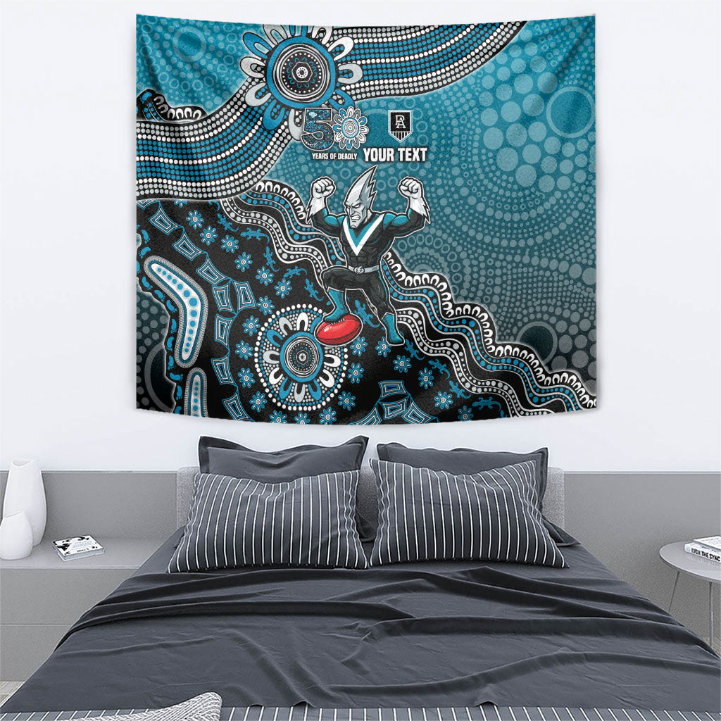 Personalized Port Adelaide Power Mascot Tapestry Aboriginal Dot Art Style Vibrant Indigenous Pattern Design