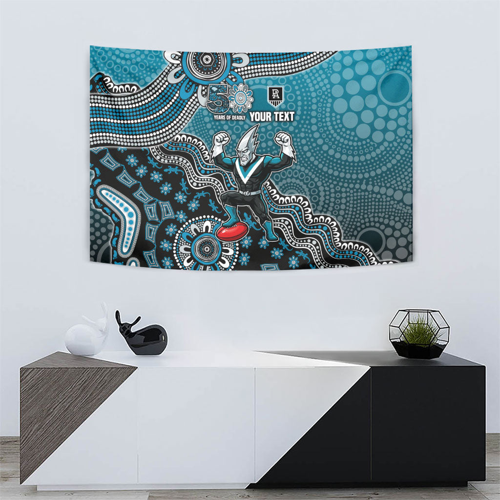 Personalized Port Adelaide Power Mascot Tapestry Aboriginal Dot Art Style Vibrant Indigenous Pattern Design