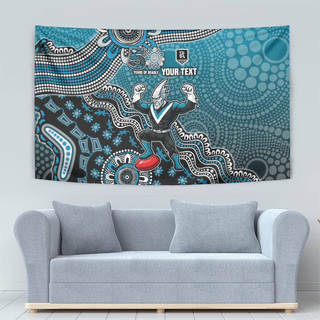Personalized Port Adelaide Power Mascot Tapestry Aboriginal Dot Art Style Vibrant Indigenous Pattern Design