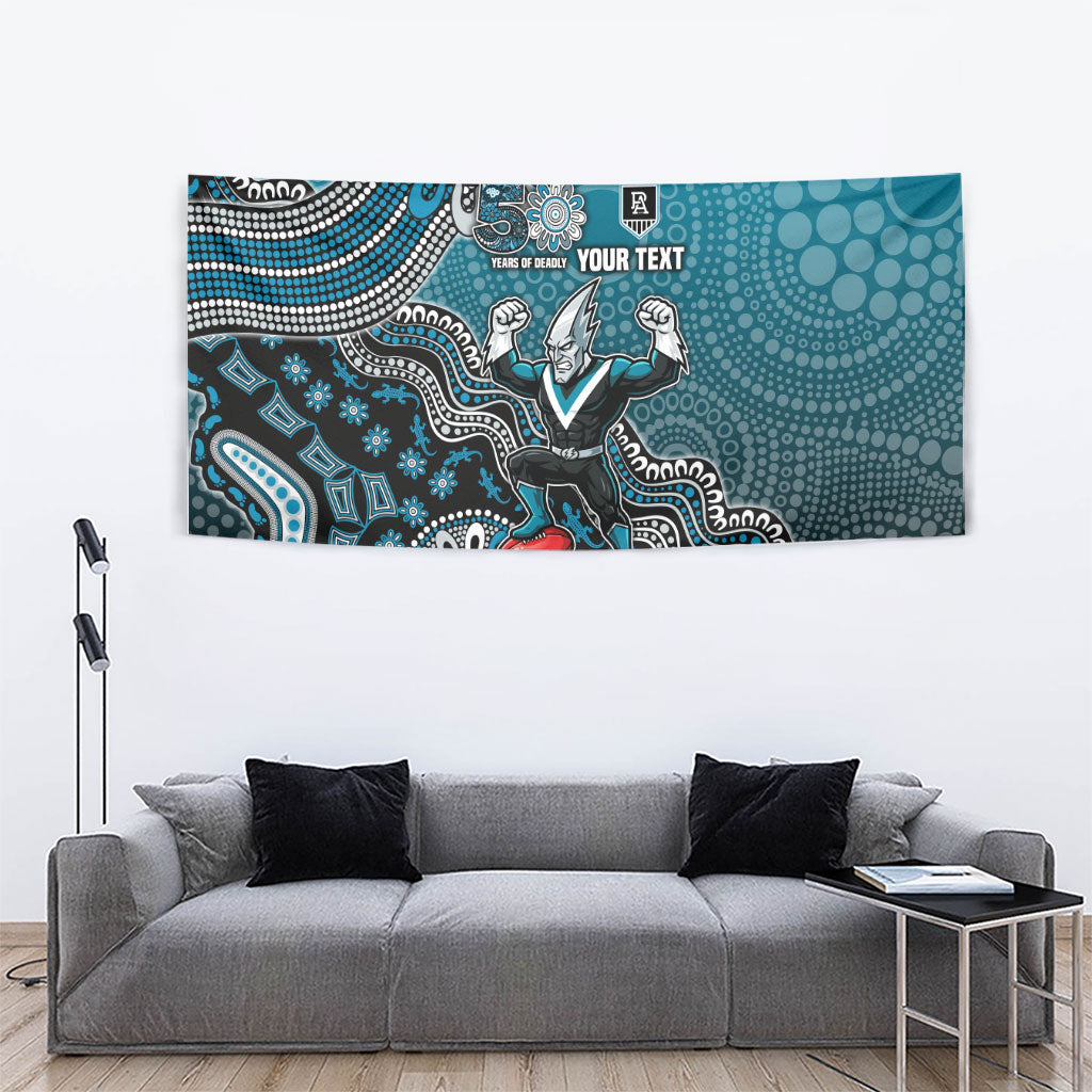 Personalized Port Adelaide Power Mascot Tapestry Aboriginal Dot Art Style Vibrant Indigenous Pattern Design