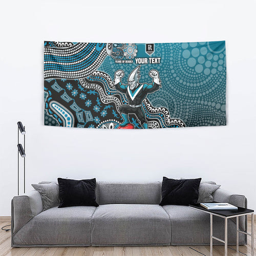 Personalized Port Adelaide Power Mascot Tapestry Aboriginal Dot Art Style Vibrant Indigenous Pattern Design