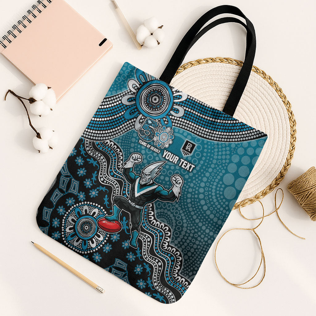 Personalized Port Adelaide Power Mascot Tote Bag Aboriginal Dot Art Style Vibrant Indigenous Pattern Design