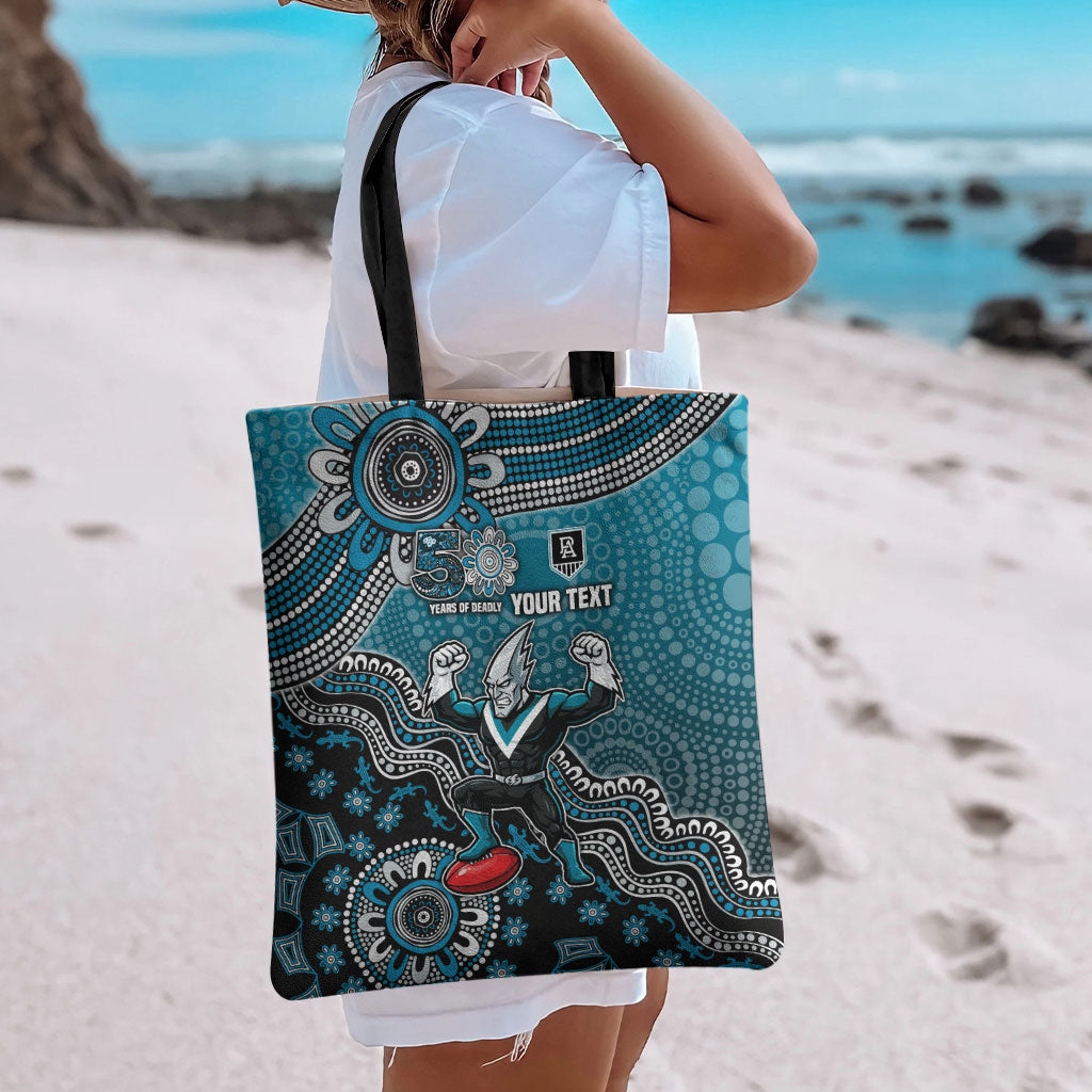Personalized Port Adelaide Power Mascot Tote Bag Aboriginal Dot Art Style Vibrant Indigenous Pattern Design