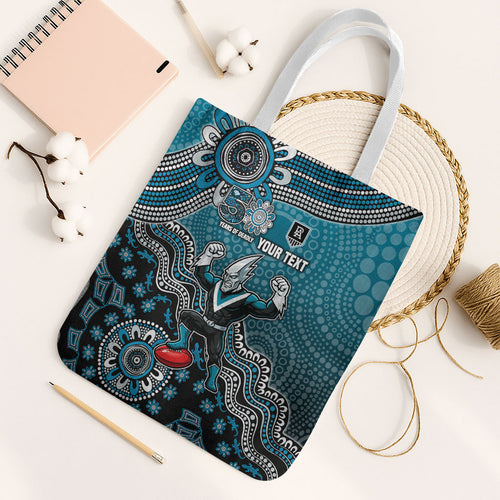 Personalized Port Adelaide Power Mascot Tote Bag Aboriginal Dot Art Style Vibrant Indigenous Pattern Design