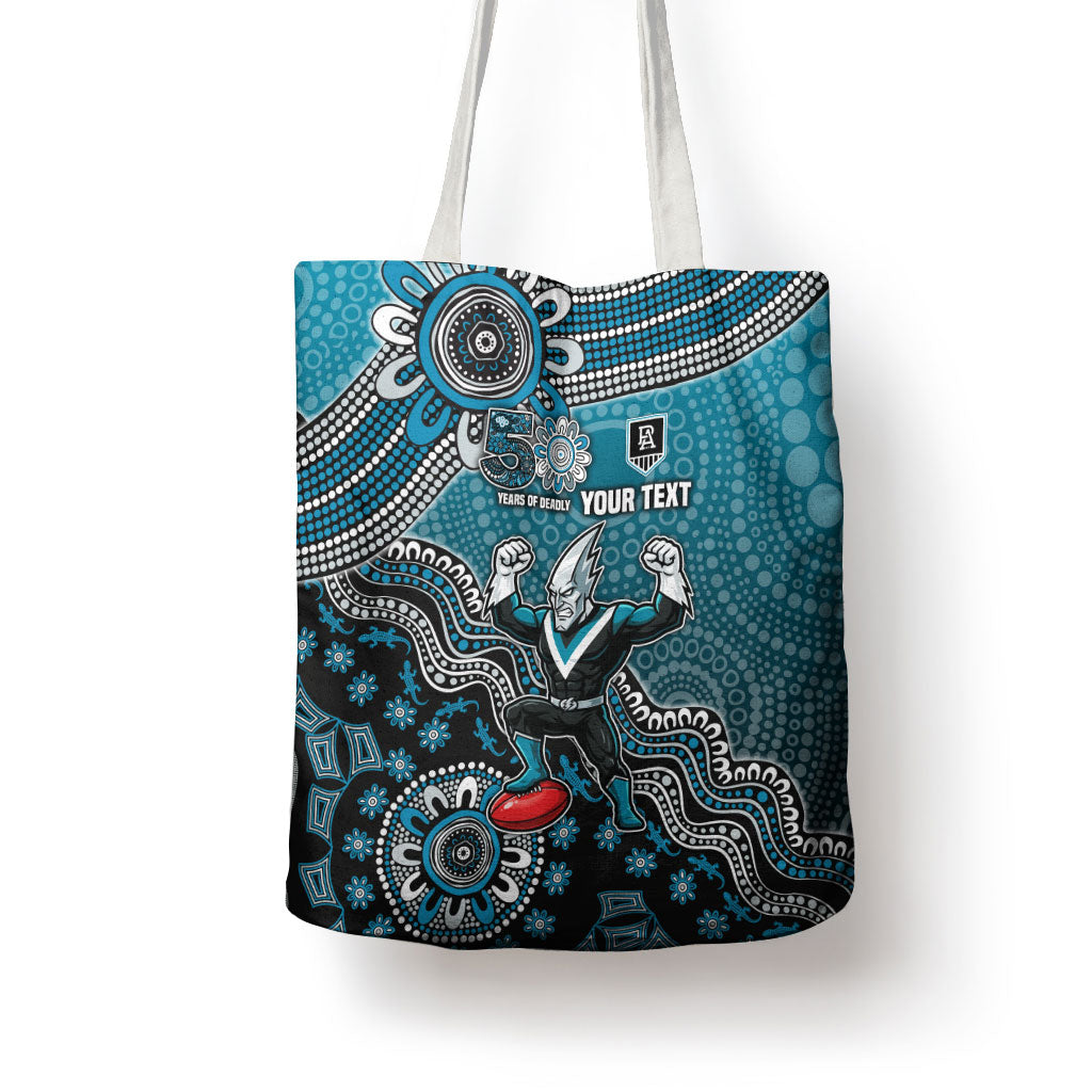 Personalized Port Adelaide Power Mascot Tote Bag Aboriginal Dot Art Style Vibrant Indigenous Pattern Design