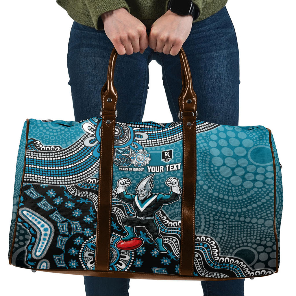 Personalized Port Adelaide Power Mascot Travel Bag Aboriginal Dot Art Style Vibrant Indigenous Pattern Design