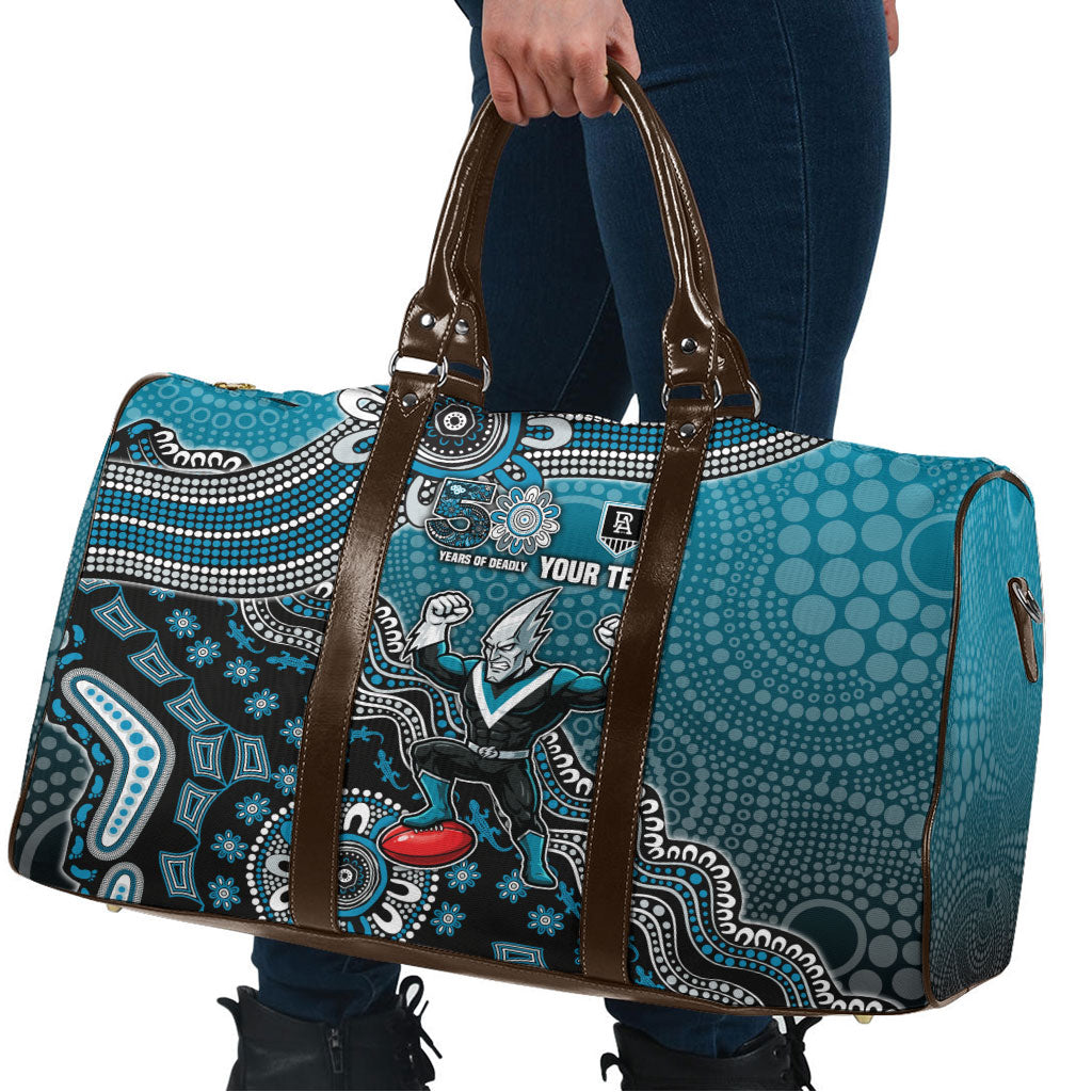 Personalized Port Adelaide Power Mascot Travel Bag Aboriginal Dot Art Style Vibrant Indigenous Pattern Design
