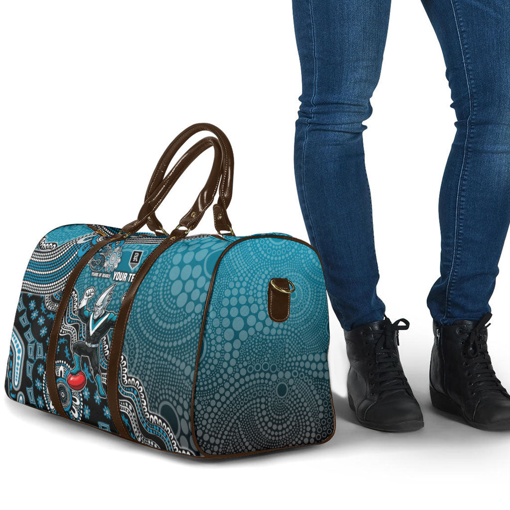 Personalized Port Adelaide Power Mascot Travel Bag Aboriginal Dot Art Style Vibrant Indigenous Pattern Design