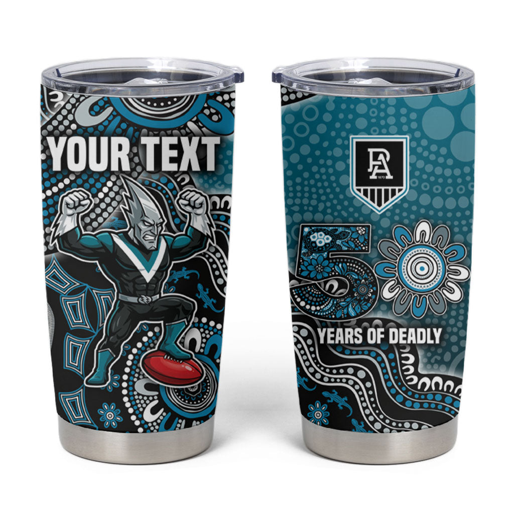 Personalized Port Adelaide Power Mascot Tumbler Cup Aboriginal Dot Art Style Vibrant Indigenous Pattern Design