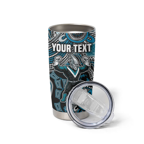 Personalized Port Adelaide Power Mascot Tumbler Cup Aboriginal Dot Art Style Vibrant Indigenous Pattern Design
