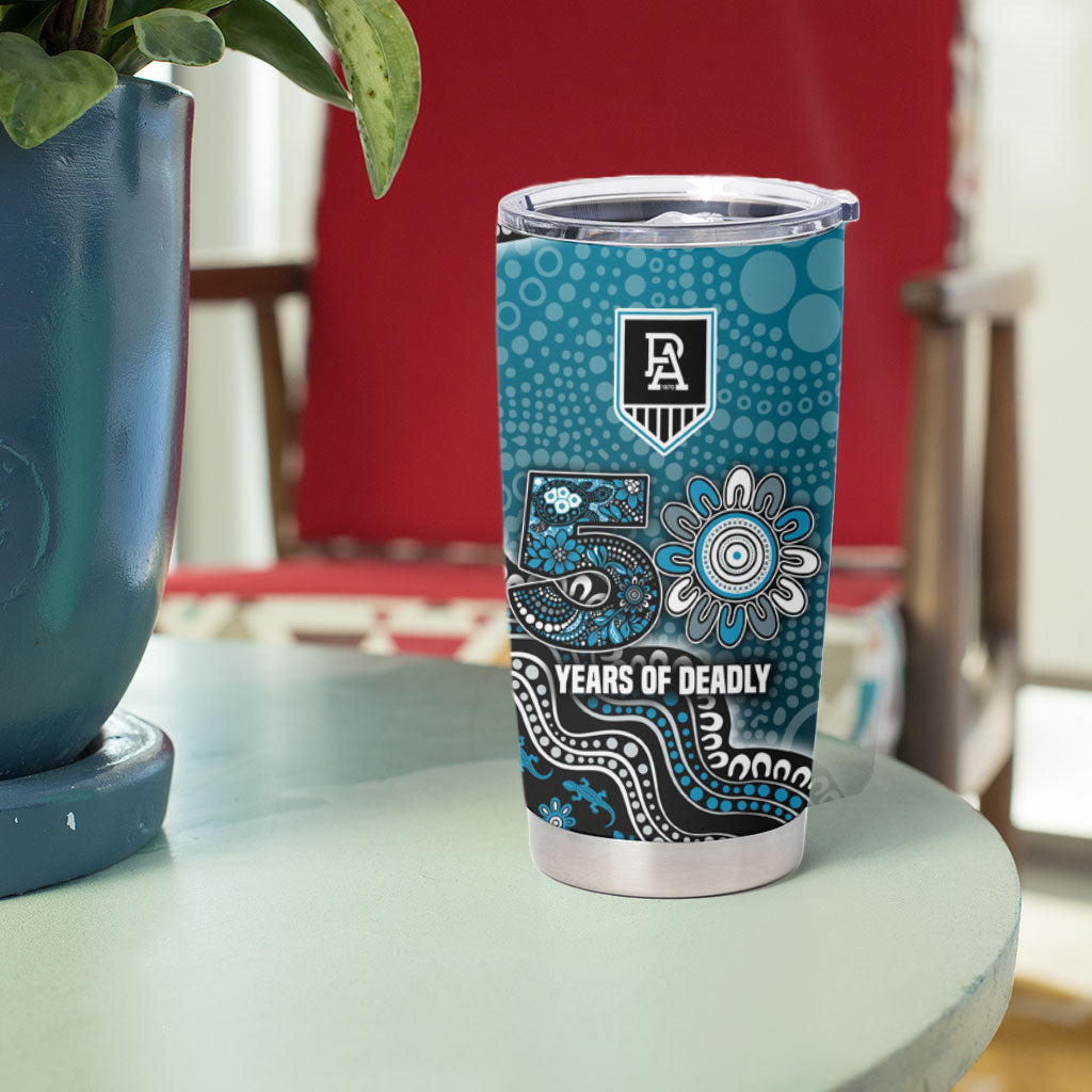 Personalized Port Adelaide Power Mascot Tumbler Cup Aboriginal Dot Art Style Vibrant Indigenous Pattern Design