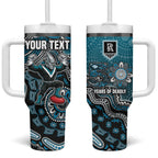 Personalized Port Adelaide Power Mascot Tumbler With Handle Aboriginal Dot Art Style Vibrant Indigenous Pattern Design
