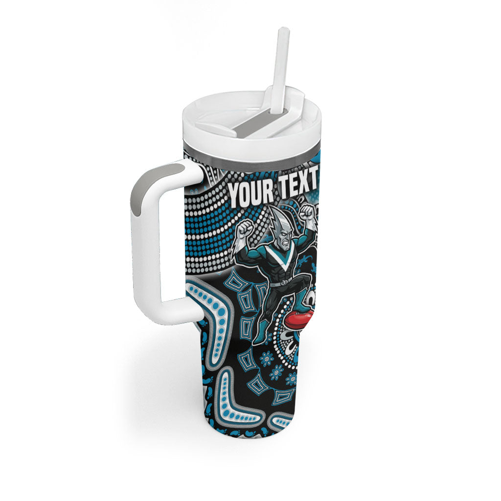 Personalized Port Adelaide Power Mascot Tumbler With Handle Aboriginal Dot Art Style Vibrant Indigenous Pattern Design