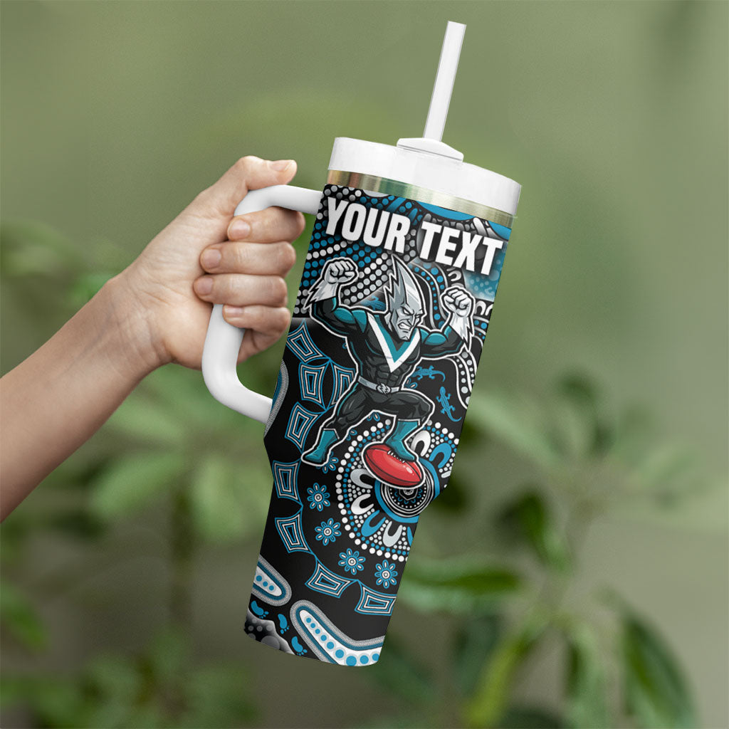 Personalized Port Adelaide Power Mascot Tumbler With Handle Aboriginal Dot Art Style Vibrant Indigenous Pattern Design