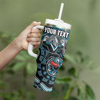 Personalized Port Adelaide Power Mascot Tumbler With Handle Aboriginal Dot Art Style Vibrant Indigenous Pattern Design