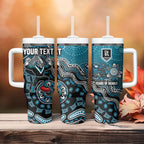 Personalized Port Adelaide Power Mascot Tumbler With Handle Aboriginal Dot Art Style Vibrant Indigenous Pattern Design