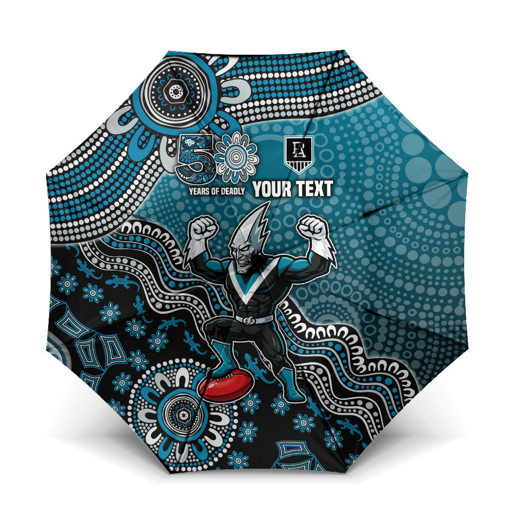 Personalized Port Adelaide Power Mascot Umbrella Aboriginal Dot Art Style Vibrant Indigenous Pattern Design