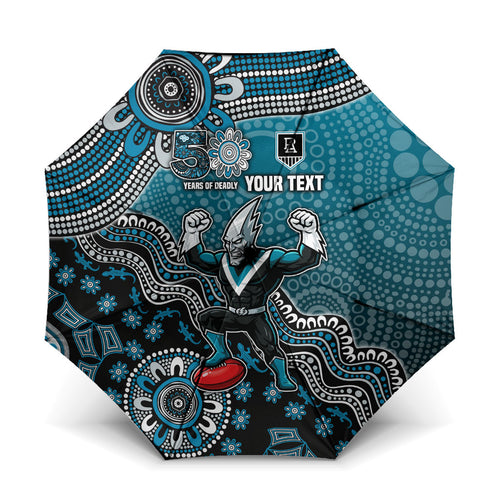 Personalized Port Adelaide Power Mascot Umbrella Aboriginal Dot Art Style Vibrant Indigenous Pattern Design