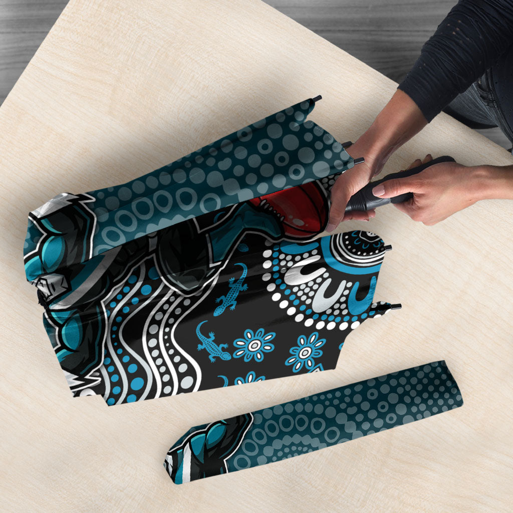 Personalized Port Adelaide Power Mascot Umbrella Aboriginal Dot Art Style Vibrant Indigenous Pattern Design