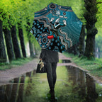 Personalized Port Adelaide Power Mascot Umbrella Aboriginal Dot Art Style Vibrant Indigenous Pattern Design