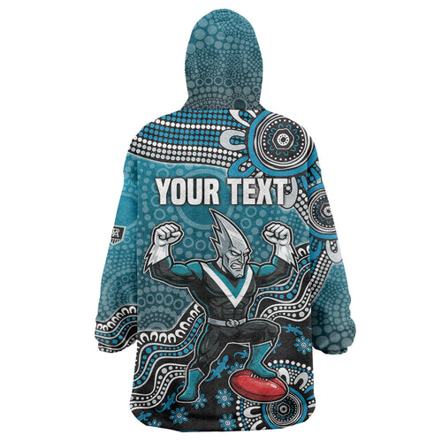 Personalized Port Adelaide Power Mascot Wearable Blanket Hoodie Aboriginal Dot Art Style Vibrant Indigenous Pattern Design