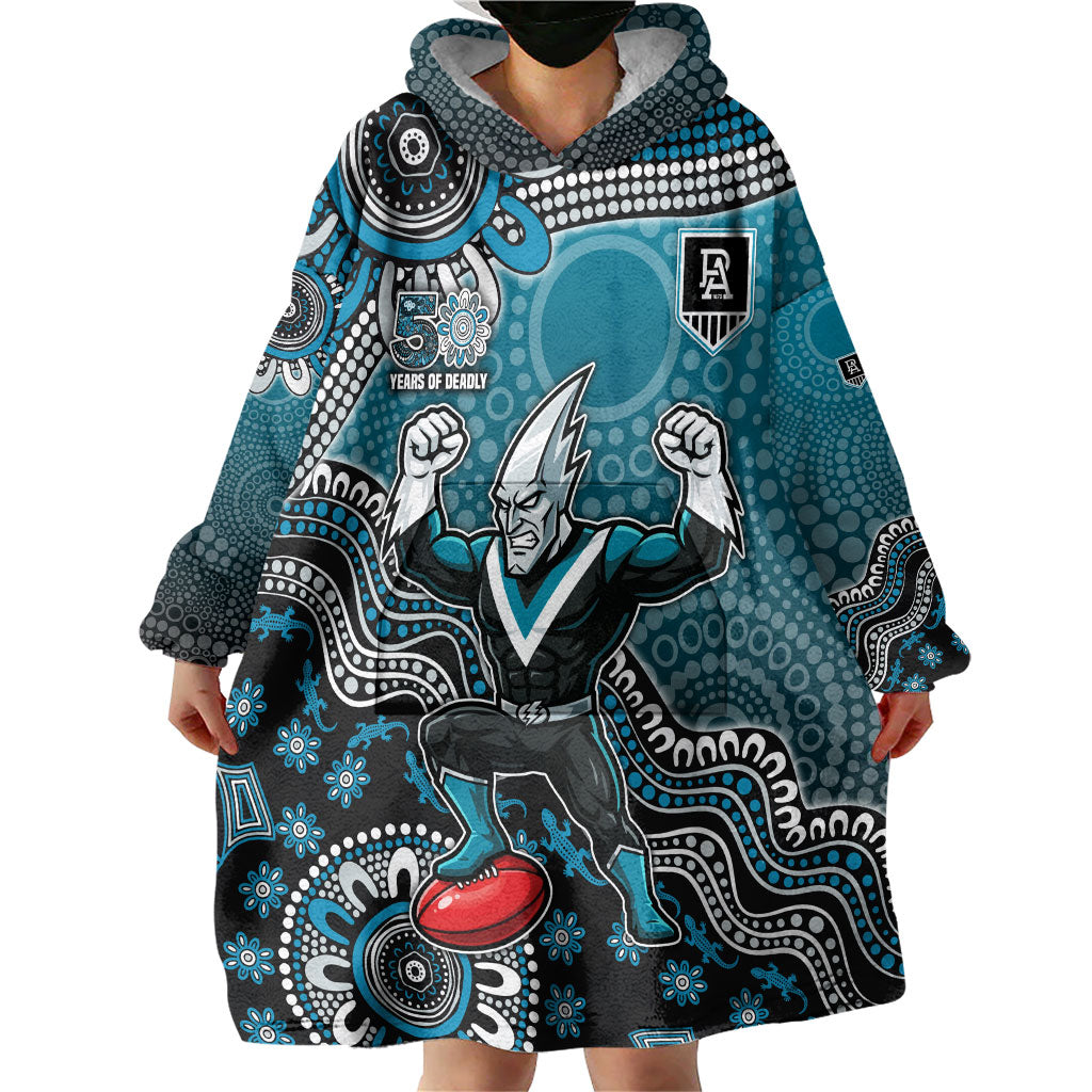 Personalized Port Adelaide Power Mascot Wearable Blanket Hoodie Aboriginal Dot Art Style Vibrant Indigenous Pattern Design