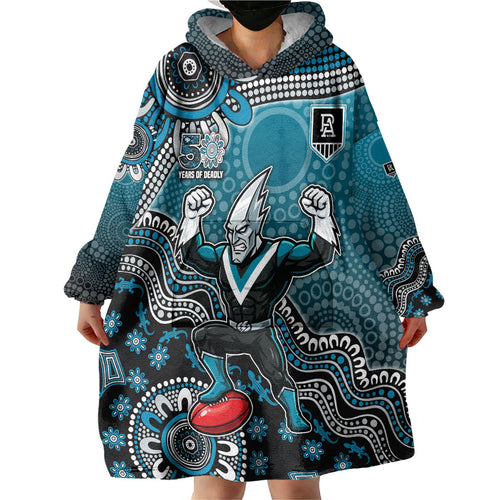 Personalized Port Adelaide Power Mascot Wearable Blanket Hoodie Aboriginal Dot Art Style Vibrant Indigenous Pattern Design