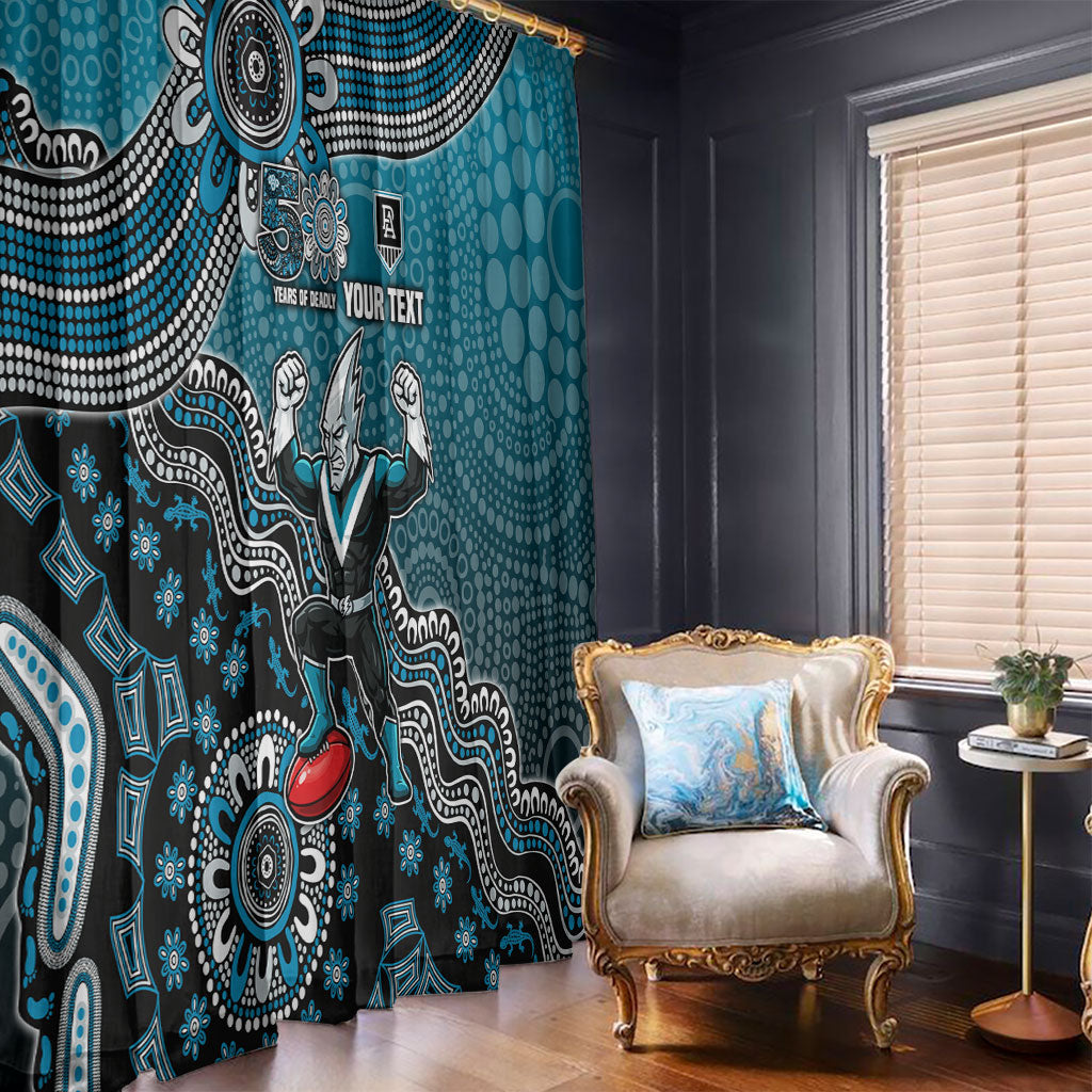 Personalized Port Adelaide Power Mascot Window Curtain Aboriginal Dot Art Style Vibrant Indigenous Pattern Design