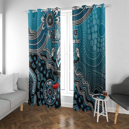 Personalized Port Adelaide Power Mascot Window Curtain Aboriginal Dot Art Style Vibrant Indigenous Pattern Design
