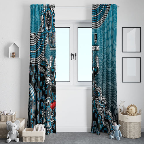 Personalized Port Adelaide Power Mascot Window Curtain Aboriginal Dot Art Style Vibrant Indigenous Pattern Design